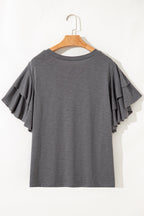 Dark Grey Layered Ruffle Short Sleeve Plus Size Top