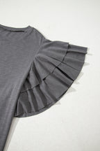 Dark Grey Layered Ruffle Short Sleeve Plus Size Top