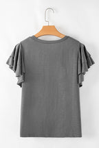 Dark Grey Layered Ruffle Short Sleeve Plus Size Top