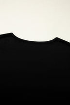 Black Plus Size Floral Mesh Patchwork Loose V Neck T Shirt