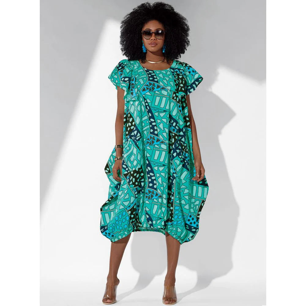 Ankara Dress with Pleated Sleeve