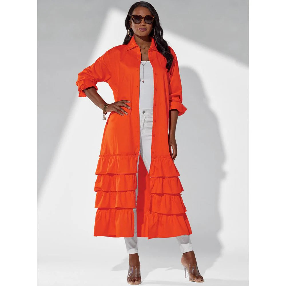 Orange Button Down Ruffle Dress