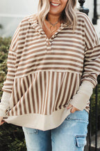 On-Hand - Stripe Drop Sleeve Plus Size Henley Hoodie