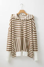 On-Hand - Stripe Drop Sleeve Plus Size Henley Hoodie