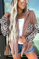 Dark Khaki Leopard Patchwork Twisted Ribbed Casual Shacket