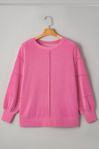 Bonbon Twist Ribbed Exposed Seam Detail Plus Size Top