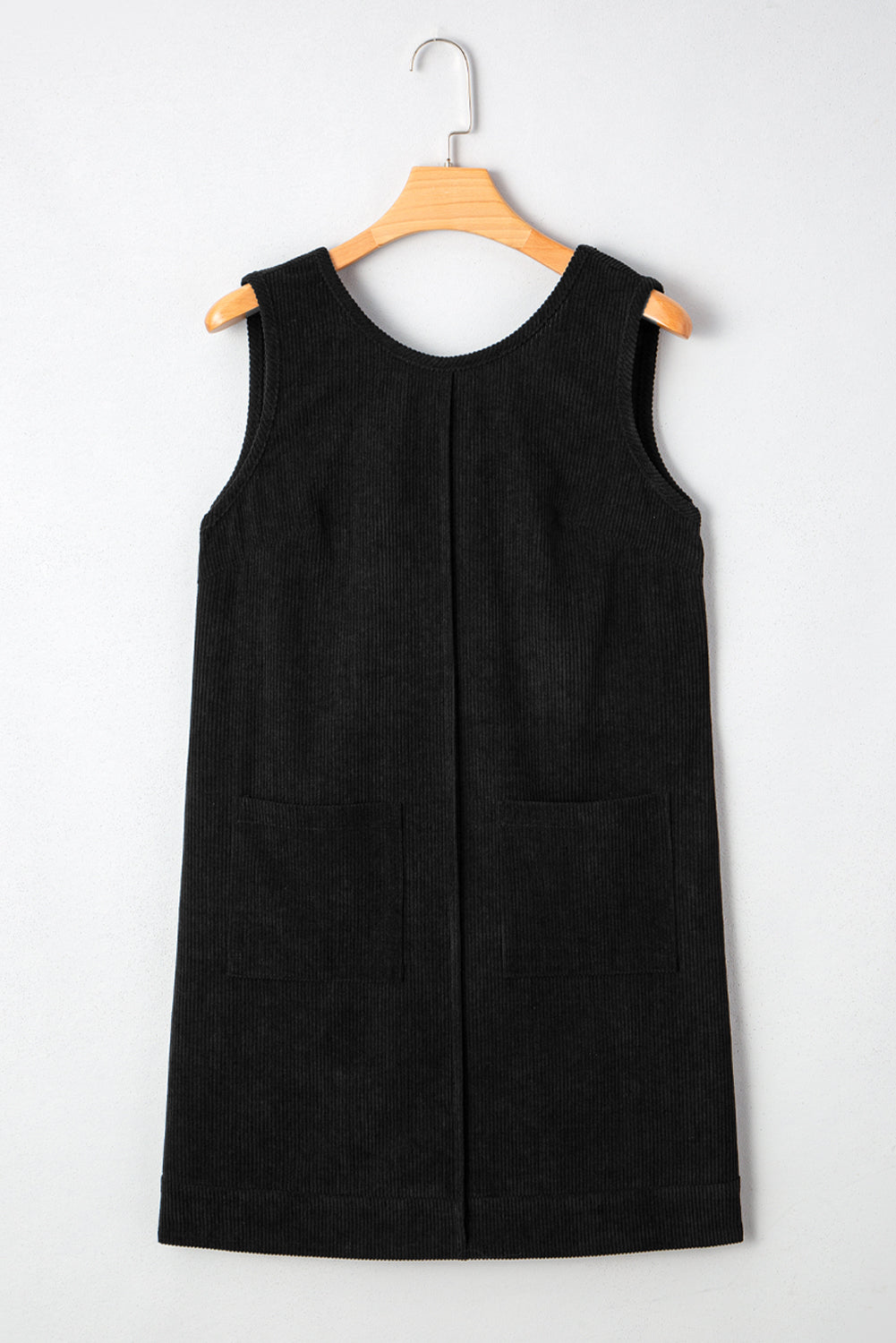 Black Corduroy Exposed Seam Sleeveless Mini Dress