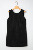 Black Corduroy Exposed Seam Sleeveless Mini Dress