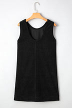 Black Corduroy Exposed Seam Sleeveless Mini Dress