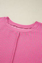 Bonbon Twist Ribbed Exposed Seam Detail Plus Size Top