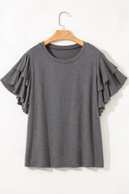 Dark Grey Layered Ruffle Short Sleeve Plus Size Top