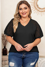 Black Mesh Sleeve V Neck Plus Size T Shirt