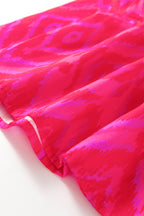 Red Geometric Print Pop of Color Neckline Puff Sleeve Plus Size Dress