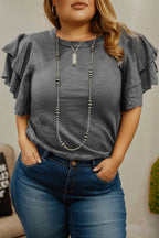 Dark Grey Layered Ruffle Short Sleeve Plus Size Top